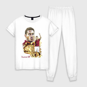 Женская пижама хлопок с принтом Francesco Totti Roma , 100% хлопок | брюки и футболка прямого кроя, без карманов, на брюках мягкая резинка на поясе и по низу штанин | football | legend | lion | roma | totti | италия | лев | легенда | тотти | футбол