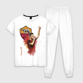 Женская пижама хлопок с принтом Francesco Totti Roma , 100% хлопок | брюки и футболка прямого кроя, без карманов, на брюках мягкая резинка на поясе и по низу штанин | football | legend | roma | totti | италия | легенда | тотти | футбол