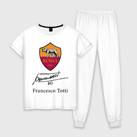 Женская пижама хлопок с принтом Francesco Totti Roma , 100% хлопок | брюки и футболка прямого кроя, без карманов, на брюках мягкая резинка на поясе и по низу штанин | football | legend | roma | totti | wolf | волчица | италия | легенда | рим | тотти | футбол