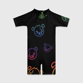 Детский купальный костюм 3D с принтом Colorful Bear , Полиэстер 85%, Спандекс 15% | застежка на молнии на спине | colorful | games | иллюстрация | медведь | обёртка | фортнайт