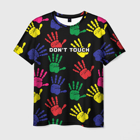 Мужская футболка 3D с принтом Dont touch / Не трогать , 100% полиэфир | прямой крой, круглый вырез горловины, длина до линии бедер | dont touch | надпись на английском | не трогать | отпечаток | рука | цветной