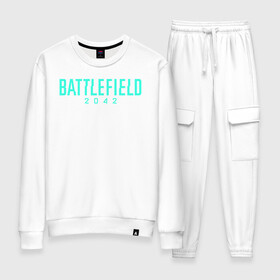 Женский костюм хлопок с принтом Battlefield 2042 logo , 100% хлопок | на свитшоте круглая горловина, мягкая резинка по низу. Брюки заужены к низу, на них два вида карманов: два 
