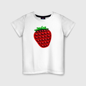 Детская футболка хлопок с принтом Клубника, поп-ит, симпл-димпл , 100% хлопок | круглый вырез горловины, полуприлегающий силуэт, длина до линии бедер | pop it | simple dimple | strawberry | клубника | поп ит | симпл димпл