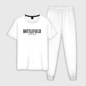 Мужская пижама хлопок с принтом BATTLEFIELD 2042 Батлфилд , 100% хлопок | брюки и футболка прямого кроя, без карманов, на брюках мягкая резинка на поясе и по низу штанин
 | Тематика изображения на принте: 2042 | battlefield | call | cod | counter | csgo | duty | game | rainbow | siege | six | strike | war | бателфилд | батла | батлфилд | боец | бэтлфилд | воин | война | игра | ксго | оружие | солдат | шутер