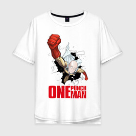 Мужская футболка хлопок Oversize с принтом ONE-PUNCH MAN , 100% хлопок | свободный крой, круглый ворот, “спинка” длиннее передней части | anime | fight | hammer | japan | man | manga | ninja | one | punch | saitama | аниме | боец | кулак | манга | мультфильм | ниндзя | сайтама | япония