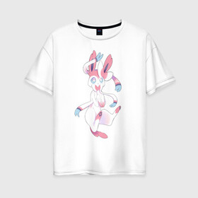 Женская футболка хлопок Oversize с принтом Сильвеон покемон , 100% хлопок | свободный крой, круглый ворот, спущенный рукав, длина до линии бедер
 | волшебные животные | милота | мифические существа | няшка | фея