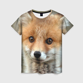 Женская футболка 3D с принтом Миленький лисенок , 100% полиэфир ( синтетическое хлопкоподобное полотно) | прямой крой, круглый вырез горловины, длина до линии бедер | fox | foxy | животное | звери | лиса | лисенок | лисичка | милая | рыжая | фокс