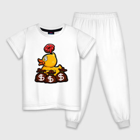 Детская пижама хлопок с принтом Резиновый и богатый , 100% хлопок |  брюки и футболка прямого кроя, без карманов, на брюках мягкая резинка на поясе и по низу штанин
 | деньги | иллюстрация | мани | пончик | утка