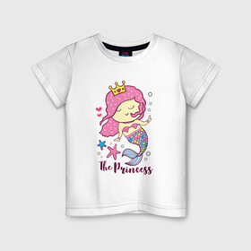 Детская футболка хлопок с принтом Маленькая принцесса русалочка , 100% хлопок | круглый вырез горловины, полуприлегающий силуэт, длина до линии бедер | Тематика изображения на принте: девочка | любовь | море | морские звезды | океан | русалка | русалочка | сердечки