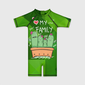 Детский купальный костюм 3D с принтом Милая семья кактусов , Полиэстер 85%, Спандекс 15% | застежка на молнии на спине | cactus | кактус | кактусы | милый | растение | цветок