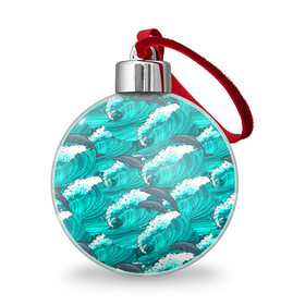 Ёлочный шар с принтом Дельфины в море , Пластик | Диаметр: 77 мм | dolphin | дельфин | дельфины | море | морские | на голубом | с дельфином