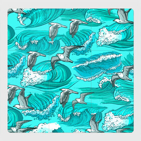 Магнитный плакат 3Х3 с принтом Чайки в море , Полимерный материал с магнитным слоем | 9 деталей размером 9*9 см | волны | море | морские | птицы | чайка | чайки