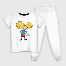Детская пижама хлопок с принтом Hey Arnold! , 100% хлопок |  брюки и футболка прямого кроя, без карманов, на брюках мягкая резинка на поясе и по низу штанин
 | arnold | boy | cartoon | face | nickelodeon | арнольд | детство | мальчик | мультик | никелодион | эй арнольд