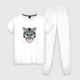Женская пижама хлопок с принтом Дымчатый леопард , 100% хлопок | брюки и футболка прямого кроя, без карманов, на брюках мягкая резинка на поясе и по низу штанин | животное | зверь | кот | кошка | леопард