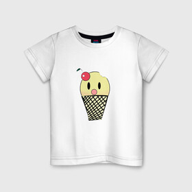 Детская футболка хлопок с принтом  Мороженое Ice-cream , 100% хлопок | круглый вырез горловины, полуприлегающий силуэт, длина до линии бедер | вишня | мороженное | стаканчик | стоит | удивленное