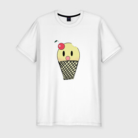 Мужская футболка хлопок Slim с принтом  Мороженое Ice-cream , 92% хлопок, 8% лайкра | приталенный силуэт, круглый вырез ворота, длина до линии бедра, короткий рукав | вишня | мороженное | стаканчик | стоит | удивленное