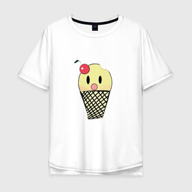 Мужская футболка хлопок Oversize с принтом  Мороженое Ice-cream , 100% хлопок | свободный крой, круглый ворот, “спинка” длиннее передней части | вишня | мороженное | стаканчик | стоит | удивленное