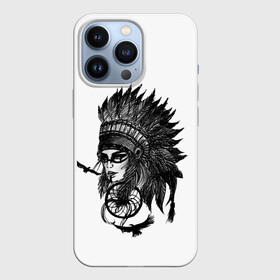 Чехол для iPhone 13 Pro с принтом Вождь индейцев ,  |  | Тематика изображения на принте: боец | вождь | воин | девушка | девушка воин | индеец | индейцы | кино | рисунок | скетч | тату | фильм | эскиз