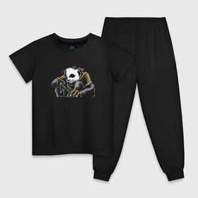 Детская пижама хлопок с принтом Панда на черном , 100% хлопок |  брюки и футболка прямого кроя, без карманов, на брюках мягкая резинка на поясе и по низу штанин
 | Тематика изображения на принте: panda | животное | медведи | медведь | панда | панды