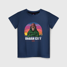 Детская футболка хлопок с принтом Обезьяна Urban life , 100% хлопок | круглый вырез горловины, полуприлегающий силуэт, длина до линии бедер | Тематика изображения на принте: monkey | urban | животное | обезьяна | обезьяны