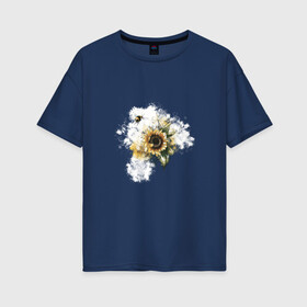 Женская футболка хлопок Oversize с принтом Шмель и подсолнух , 100% хлопок | свободный крой, круглый ворот, спущенный рукав, длина до линии бедер
 | желтый | летающий шмель | лето | насекомые | подсолнух | цветы | шмель