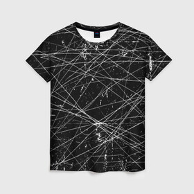Женская футболка 3D с принтом ГРАНЖ  GRUNGE ЧБ , 100% полиэфир ( синтетическое хлопкоподобное полотно) | прямой крой, круглый вырез горловины, длина до линии бедер | grunge | tegunvteg | гранж | линии | полосы | потертости | текстура