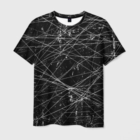 Мужская футболка 3D с принтом ГРАНЖ  GRUNGE ЧБ , 100% полиэфир | прямой крой, круглый вырез горловины, длина до линии бедер | grunge | tegunvteg | гранж | линии | полосы | потертости | текстура