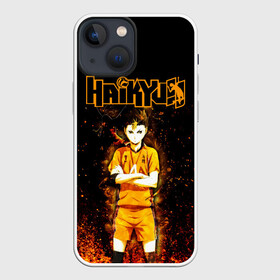 Чехол для iPhone 13 mini с принтом ВОЛЕЙБОЛ Нишиноя в огне ,  |  | 4 номер | haikyu | haikyuu | karasuno | yu nishinoya | аниме | божественный хранитель карасуно | волейбол | волейбольный клуб | вороны | карасуно | манга | ноя сан | пламя | средняя школа | хаику | хаикую | чидорияма | ю