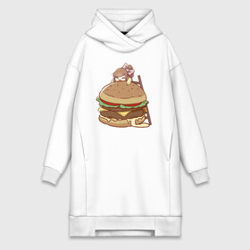 Платье-худи хлопок с принтом Anime Burger ,  |  | аниме | бургер | гамбургер | девушка | иллюстрация