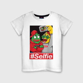 Детская футболка хлопок с принтом #Selfie , 100% хлопок | круглый вырез горловины, полуприлегающий силуэт, длина до линии бедер | Тематика изображения на принте: иллюстрация | крутой | монстры | селфи | фотография