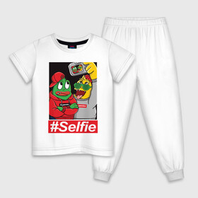 Детская пижама хлопок с принтом #Selfie , 100% хлопок |  брюки и футболка прямого кроя, без карманов, на брюках мягкая резинка на поясе и по низу штанин
 | иллюстрация | крутой | монстры | селфи | фотография