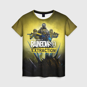 Женская футболка 3D с принтом Rainbow Six Extraction Радуга 6 Эвакуация , 100% полиэфир ( синтетическое хлопкоподобное полотно) | прямой крой, круглый вырез горловины, длина до линии бедер | battlefield | call | clancy | cod | counter | csgo | duty | extraction | ghost | rainbow | rainbowsix | recon | siege | six | strike | tom | war | боец | воин | война | клэнси | ксго | оружие | осада | радуга | рейнбов | рейнбоу | рэйнбоу | солдат | том |