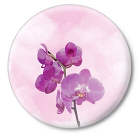 Значок с принтом Нежная орхидея ,  металл | круглая форма, металлическая застежка в виде булавки | blossom | nature | orchid | женственность | красивые цветы | орхидеи | орхидея | фаленопсис