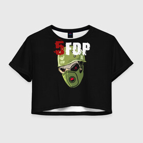 Женская футболка Crop-top 3D с принтом FFDP (череп в каске и маске) , 100% полиэстер | круглая горловина, длина футболки до линии талии, рукава с отворотами | 5fdp | ffdp | five finger death punch | skull | маска | череп