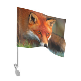 Флаг для автомобиля с принтом Лисица охотница , 100% полиэстер | Размер: 30*21 см | fox | foxy | животное | звери | лиса | лисенок | лисичка | милая | рыжая | фокс