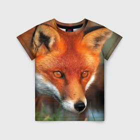 Детская футболка 3D с принтом Лисица охотница , 100% гипоаллергенный полиэфир | прямой крой, круглый вырез горловины, длина до линии бедер, чуть спущенное плечо, ткань немного тянется | fox | foxy | животное | звери | лиса | лисенок | лисичка | милая | рыжая | фокс