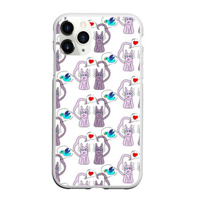 Чехол для iPhone 11 Pro матовый с принтом Фиолетовые котики , Силикон |  | кошки | любовь | милый | птичка | сердце