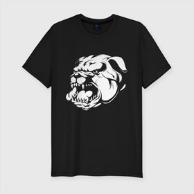 Мужская футболка хлопок Slim с принтом Бульдог белый на черном , 92% хлопок, 8% лайкра | приталенный силуэт, круглый вырез ворота, длина до линии бедра, короткий рукав | dog | бульдог | животные | пес | природа | собака | собаки | собакчка | собачки
