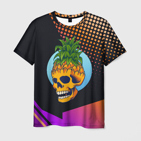 Мужская футболка 3D с принтом Череп - ананас , 100% полиэфир | прямой крой, круглый вырез горловины, длина до линии бедер | Тематика изображения на принте: ананас | прикол | прикольные | фрукт | череп