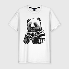 Мужская футболка хлопок Slim с принтом Панда вор , 92% хлопок, 8% лайкра | приталенный силуэт, круглый вырез ворота, длина до линии бедра, короткий рукав | bear | panda | вор | животные | звери | медведь | мишка | панда | панды | преступник | природа