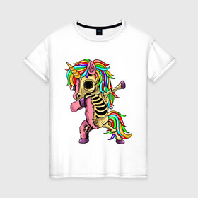 Женская футболка хлопок с принтом Единорог зомби dab , 100% хлопок | прямой крой, круглый вырез горловины, длина до линии бедер, слегка спущенное плечо | cute | dab | funny | pony | rainbow | unicorn | zombie | единорог | единорожка | зомби | милый | пони | радуга