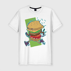 Мужская футболка хлопок Slim с принтом Fast Food , 92% хлопок, 8% лайкра | приталенный силуэт, круглый вырез ворота, длина до линии бедра, короткий рукав | art | burger | cheese | cutlet | fast food | food | hamburger | salad | sandwich | арт | бургер | бутерброд | гамбургер | еда | котлета | салат | сыр | фаст фуд