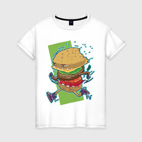 Женская футболка хлопок с принтом Fast Food , 100% хлопок | прямой крой, круглый вырез горловины, длина до линии бедер, слегка спущенное плечо | art | burger | cheese | cutlet | fast food | food | hamburger | salad | sandwich | арт | бургер | бутерброд | гамбургер | еда | котлета | салат | сыр | фаст фуд