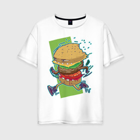 Женская футболка хлопок Oversize с принтом Fast Food , 100% хлопок | свободный крой, круглый ворот, спущенный рукав, длина до линии бедер
 | art | burger | cheese | cutlet | fast food | food | hamburger | salad | sandwich | арт | бургер | бутерброд | гамбургер | еда | котлета | салат | сыр | фаст фуд