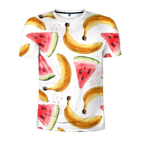 Мужская футболка 3D спортивная с принтом Летний фреш арбуз банан , 100% полиэстер с улучшенными характеристиками | приталенный силуэт, круглая горловина, широкие плечи, сужается к линии бедра | арбуз | арбузы | банан | бананы | летний | лето | фреш | фрукты