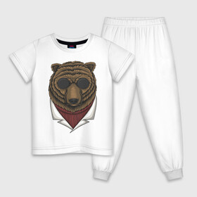 Детская пижама хлопок с принтом Gang Bear , 100% хлопок |  брюки и футболка прямого кроя, без карманов, на брюках мягкая резинка на поясе и по низу штанин
 | иллюстрация | косолапый | крутой | мафия | мишка