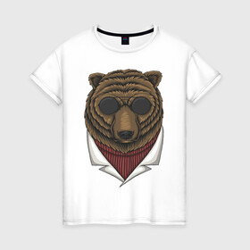 Женская футболка хлопок с принтом Gang Bear , 100% хлопок | прямой крой, круглый вырез горловины, длина до линии бедер, слегка спущенное плечо | иллюстрация | косолапый | крутой | мафия | мишка