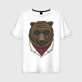 Женская футболка хлопок Oversize с принтом Gang Bear , 100% хлопок | свободный крой, круглый ворот, спущенный рукав, длина до линии бедер
 | иллюстрация | косолапый | крутой | мафия | мишка