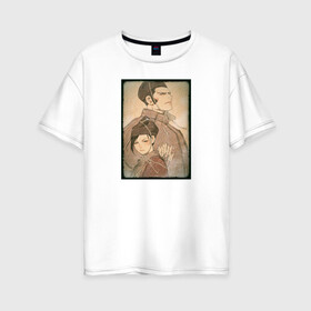 Женская футболка хлопок Oversize с принтом Мутсу и Хёго , 100% хлопок | свободный крой, круглый ворот, спущенный рукав, длина до линии бедер
 | Тематика изображения на принте: demon | dororo | hyakkimaru | аниме | дайго | дороро | ронин | хяккимару