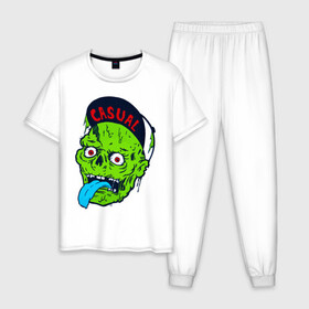 Мужская пижама хлопок с принтом Zombie casual , 100% хлопок | брюки и футболка прямого кроя, без карманов, на брюках мягкая резинка на поясе и по низу штанин
 | bmx | зомби | скейтер | урбан